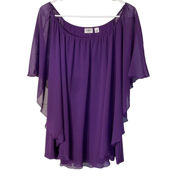 Cato Purple Chiffon Cape Overlay W/Attached Tank Casual Formal Top Plus 26/28 - Picture 1 of 7